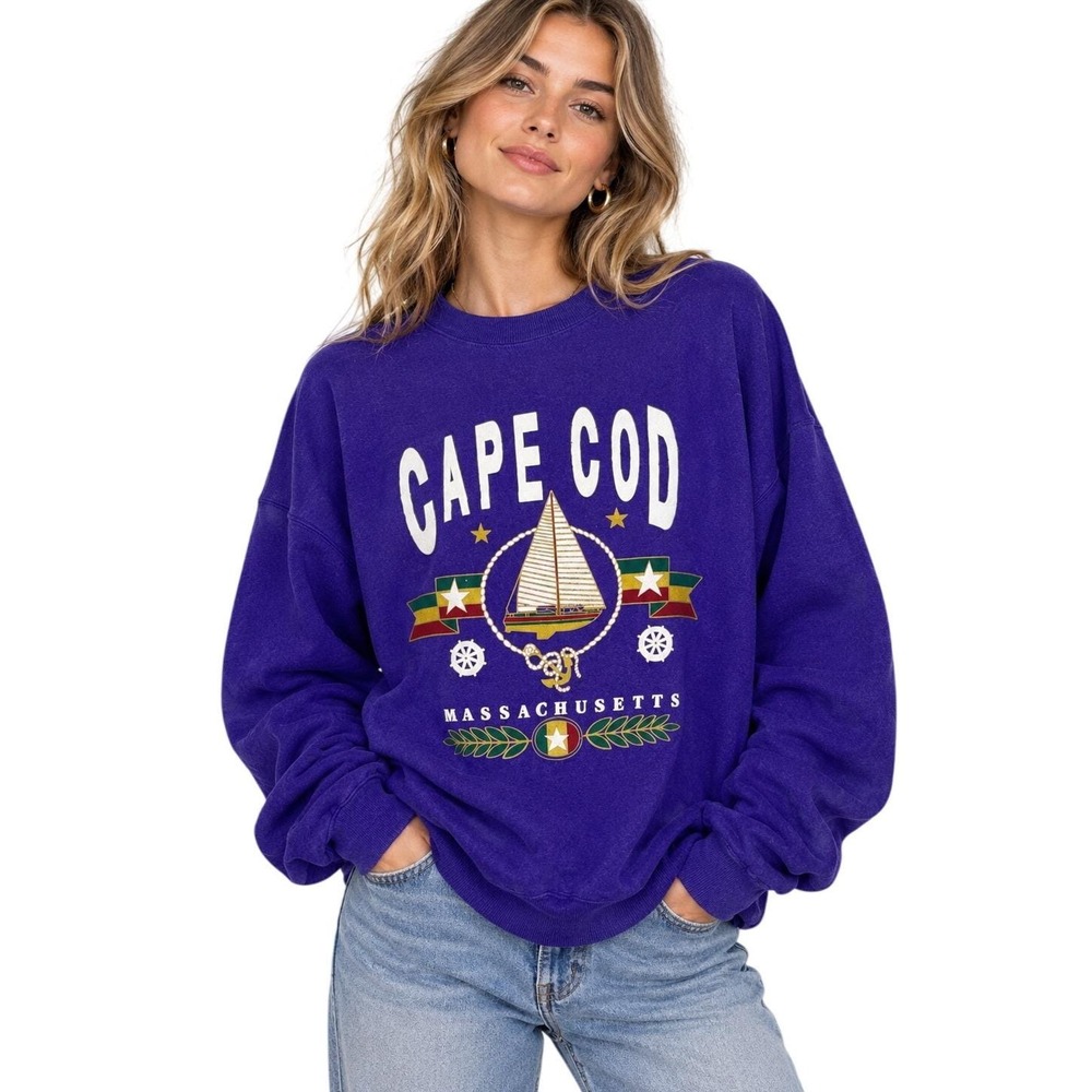 Graphic Sweatshirt Cape Cod Purple Crewneck Coastal Grandpa 90s Dad Vintage XL